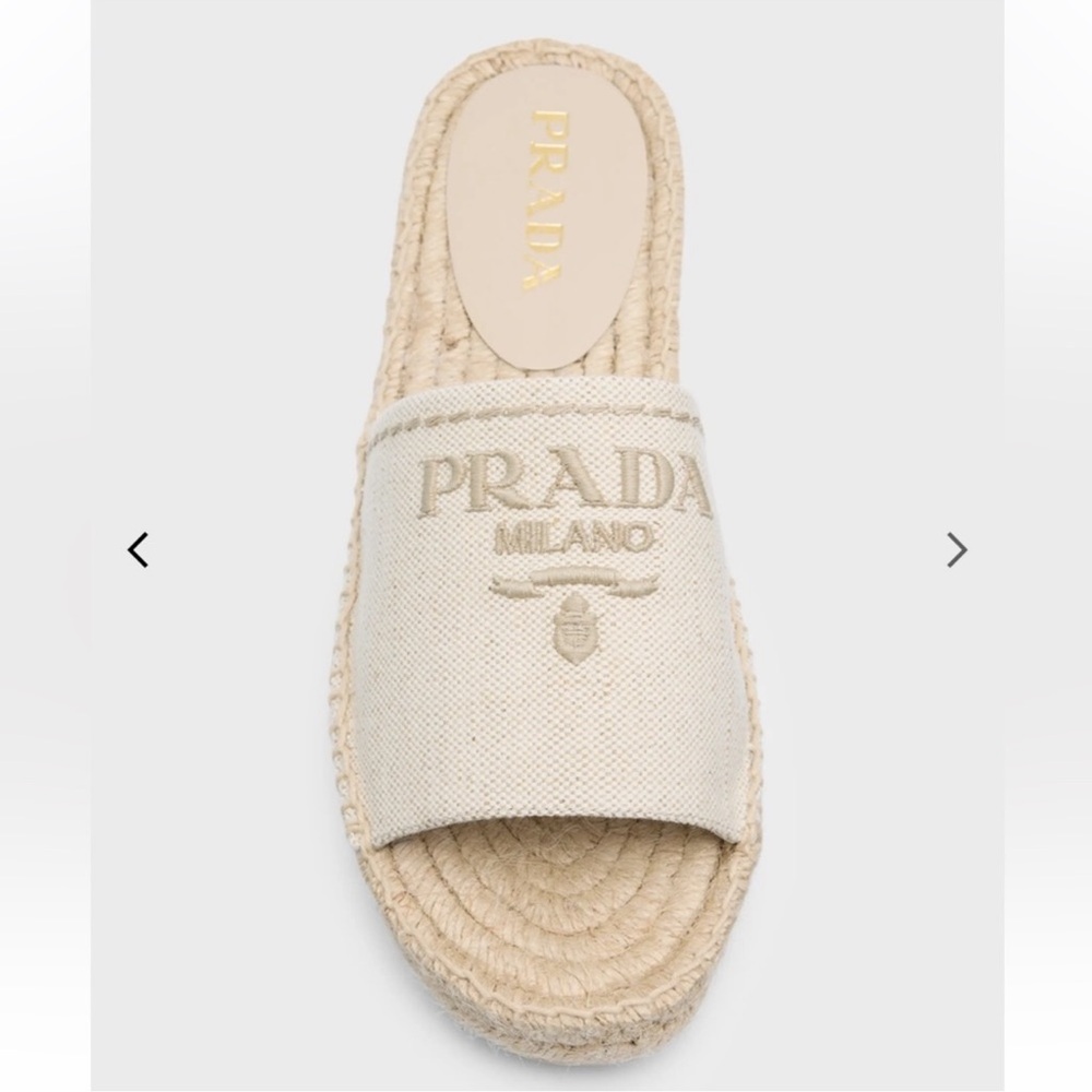Prada Cream Espadrille Slides with Jute Sole